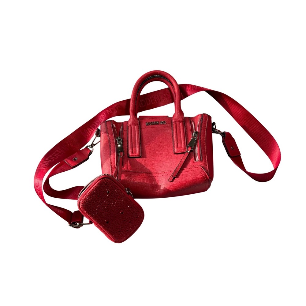 Madden NYC Red Mini Satchel Crossbody Bag w/ Rhinestone Coin Pouch & Logo Strap
